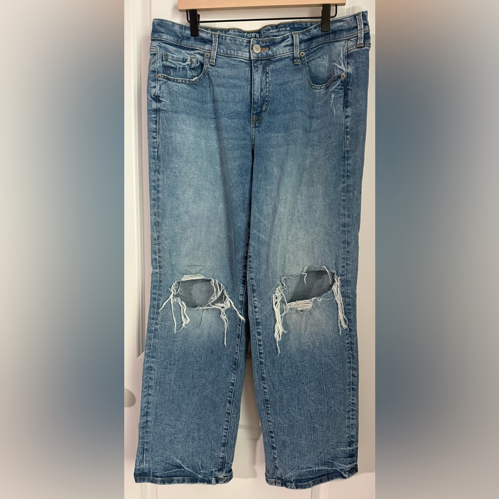 Torrid Blue Distressed Wide Leg Jeans